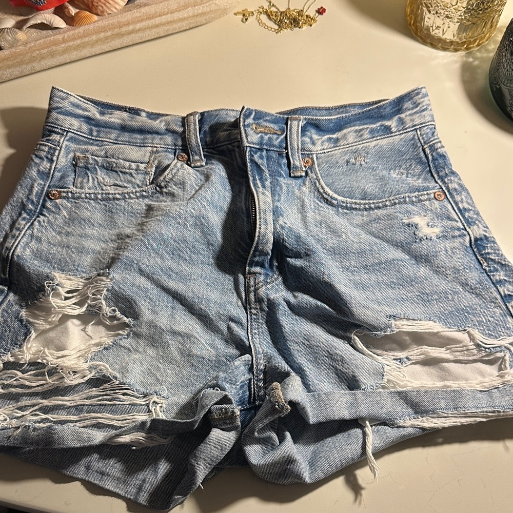 American Eagle Outfitters Light Blue Ripped Jean Shorts